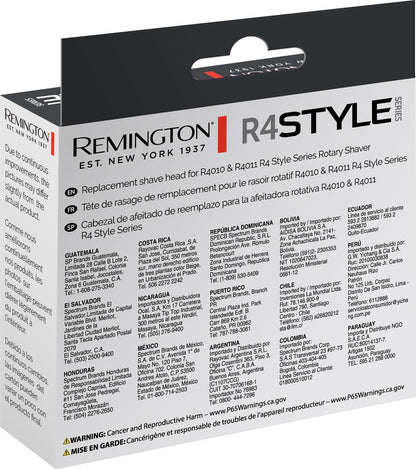 Remington R4 Style Series rotary shaver packaging with text and branding.