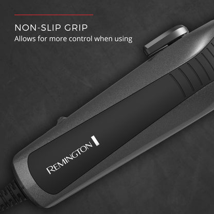 Remington hair straightener with non-slip grip on a dark background
