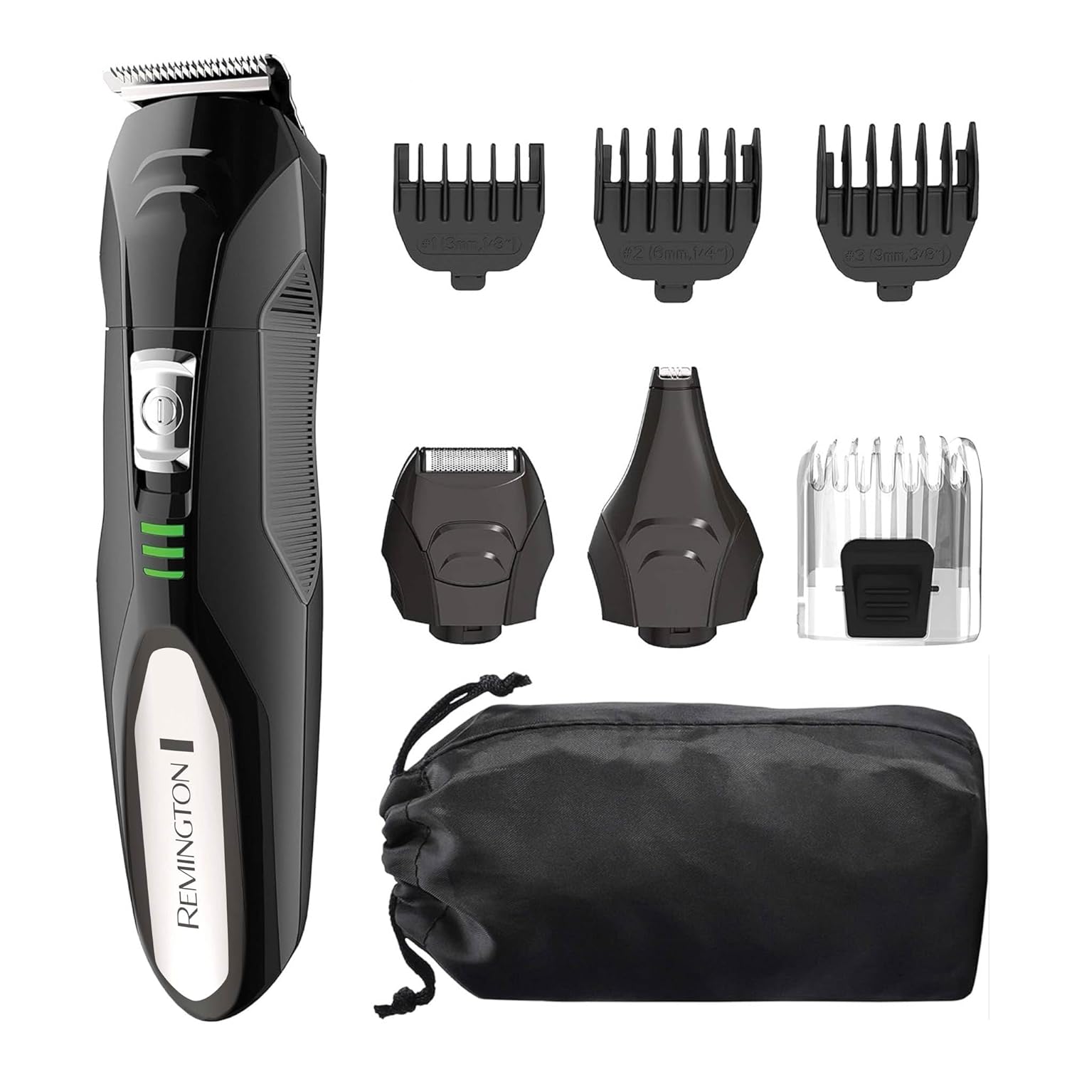 Remington hair trimmer set with attachments on a white background