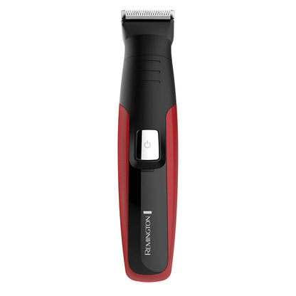 Red and black Remington hair trimmer on a white background