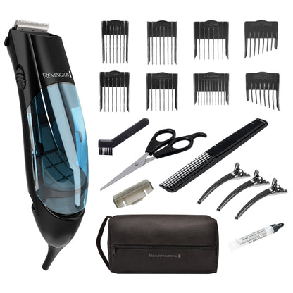 Remington hair trimmer set with attachments on a white background
