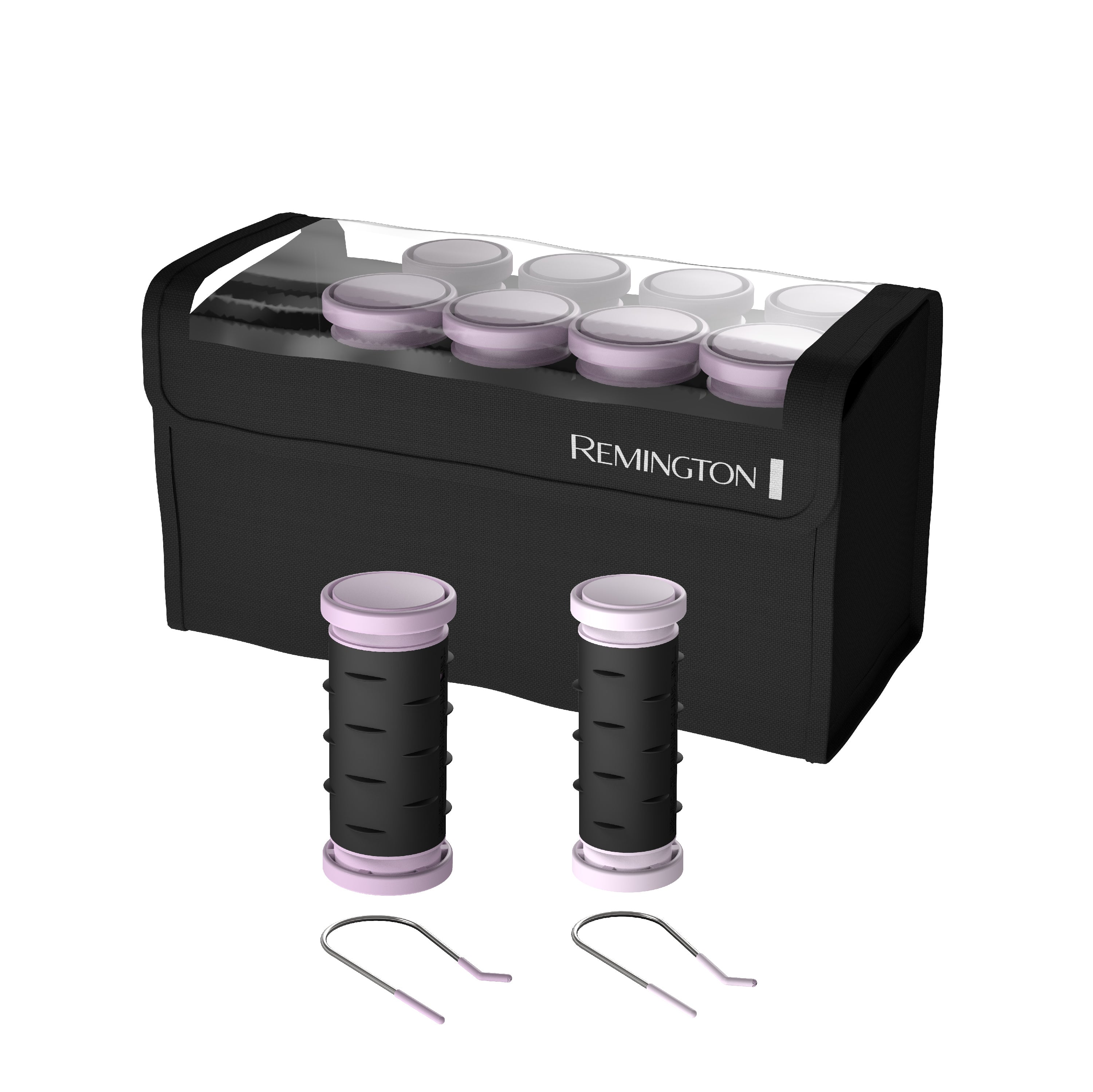 Remington hair roller set with black and purple rollers on a white background