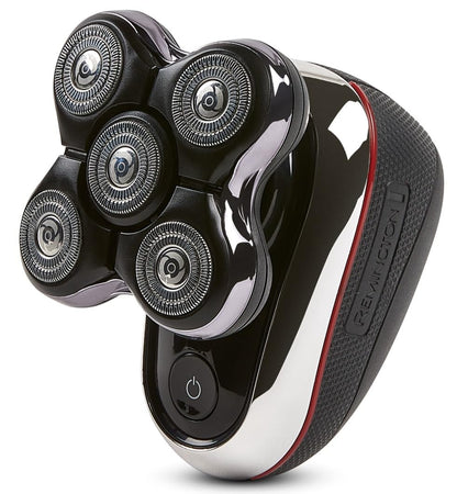 Black electric shaver with multiple heads on a white background